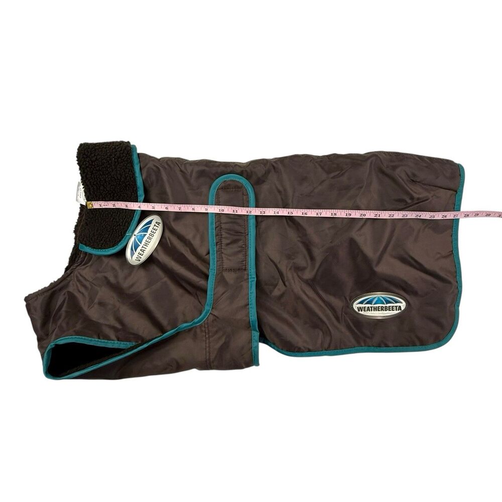 WeatherBeeta NEW Windbreaker Deluxe Dog Coat Fleece Lined Brown Aqua Large 28" - Picture 10 of 10